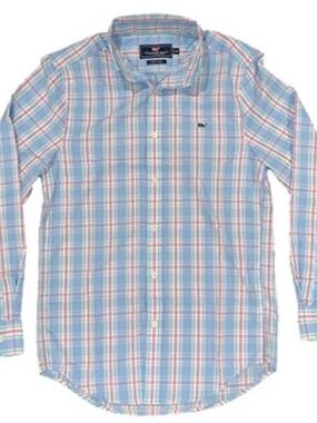 Vineyard Vines Blue and White Plaid Button-Down Shirt